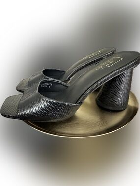 ShuShop New in box - Black Open-Toe Slide Heels with Textured Upper